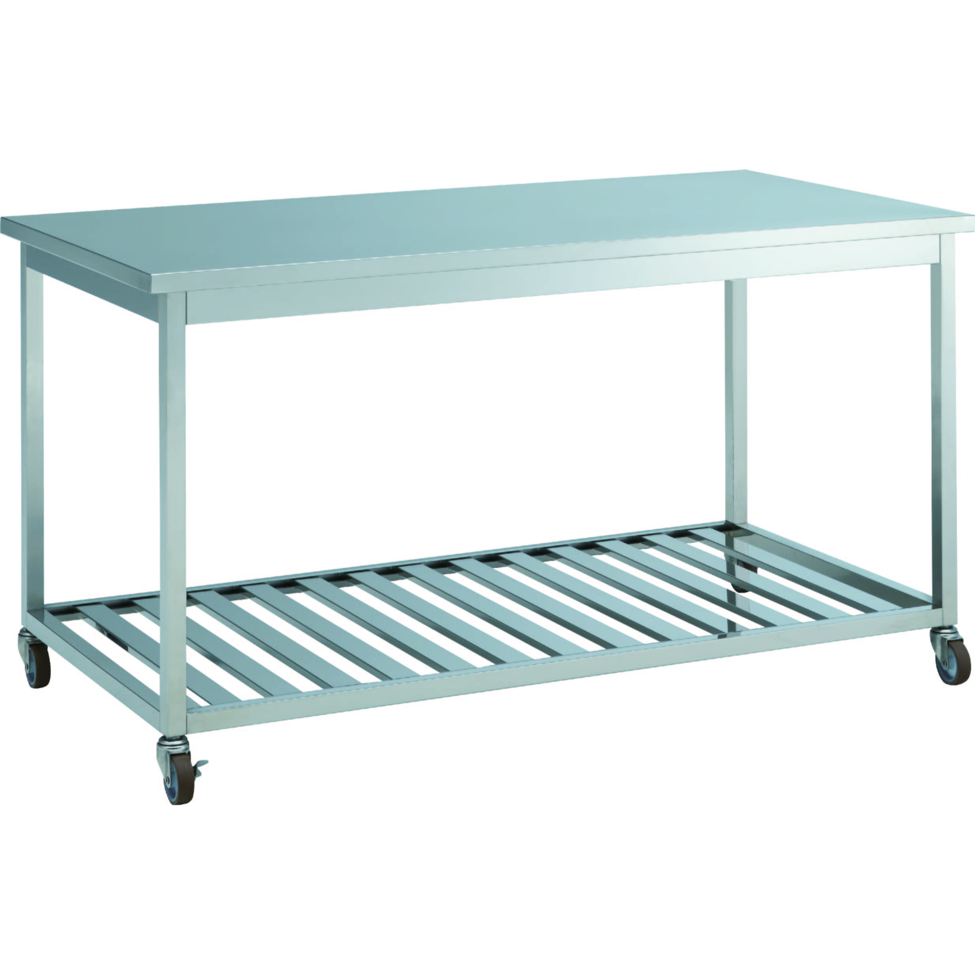 【作業台】ステンレス作業台 両面 キャスタータイプ 棚付 引出し無 1500×900×850mm